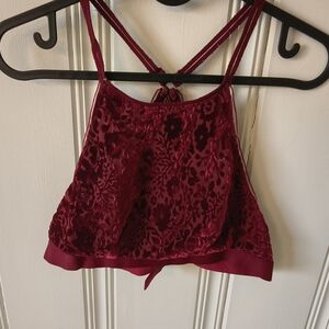 Aerie Red Velvet Floral Bralette Top
